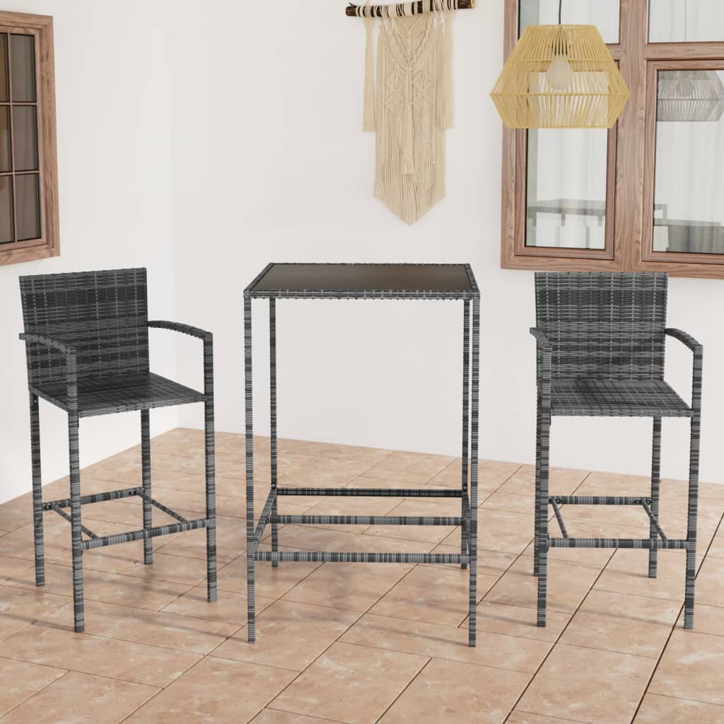 3-delige Tuinbarset poly rattan grijs is nu te koop bij PeponiXL, paradijselijk wonen!