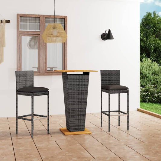 3-delige Tuinbarset met kussens poly rattan grijs is nu te koop bij PeponiXL, paradijselijk wonen!