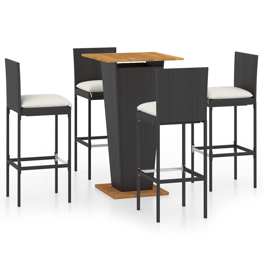 5-delige Tuinbarset met kussens poly rattan zwart is nu te koop bij PeponiXL, paradijselijk wonen!