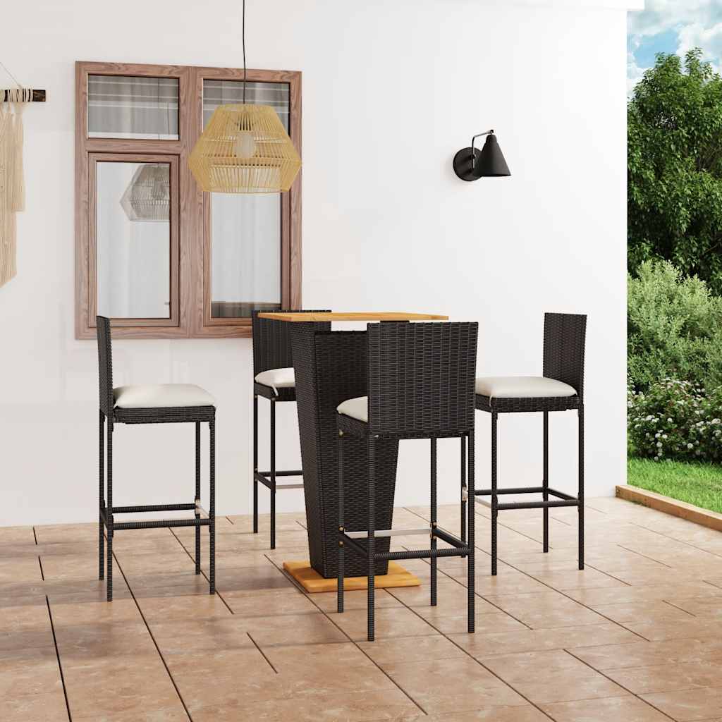 5-delige Tuinbarset met kussens poly rattan zwart is nu te koop bij PeponiXL, paradijselijk wonen!