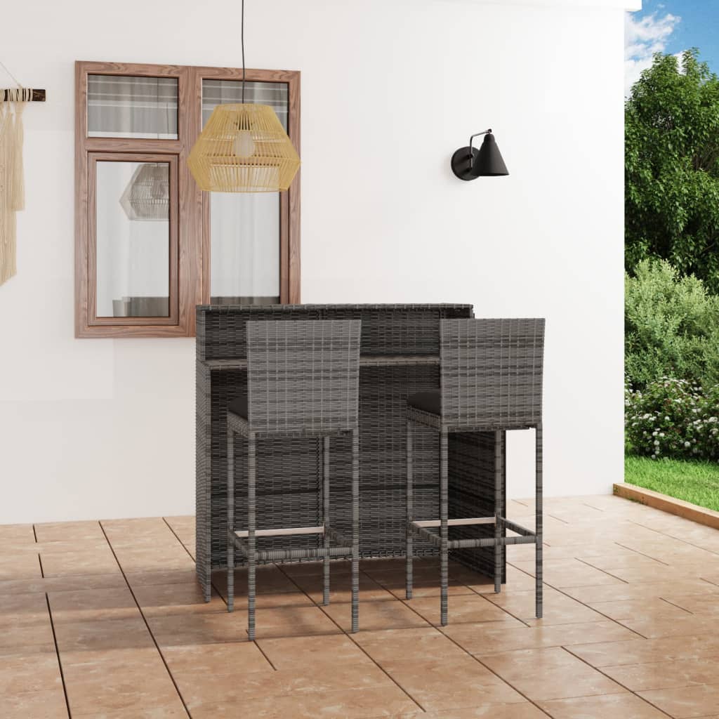 3-delige Tuinbarset met kussens grijs is nu te koop bij PeponiXL, paradijselijk wonen!