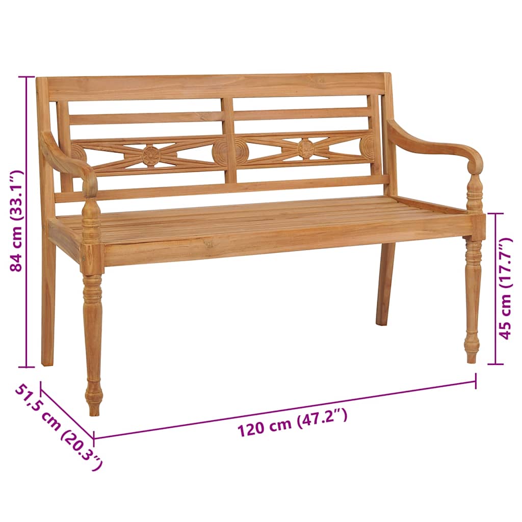 Bank Batavia met zwart kussen 120 cm massief teakhout