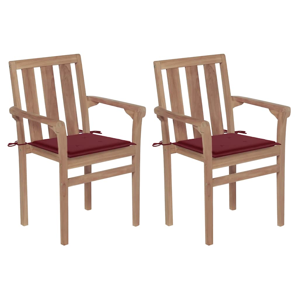 Tuinstoelen 2 st met wijnrode kussens massief teakhout is nu te koop bij PeponiXL, paradijselijk wonen!