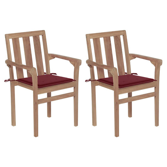 Tuinstoelen 2 st met wijnrode kussens massief teakhout is nu te koop bij PeponiXL, paradijselijk wonen!