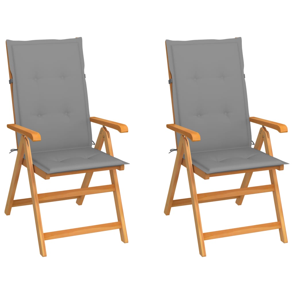 Tuinstoelen 2 st met grijze kussens massief teakhout is nu te koop bij PeponiXL, paradijselijk wonen!