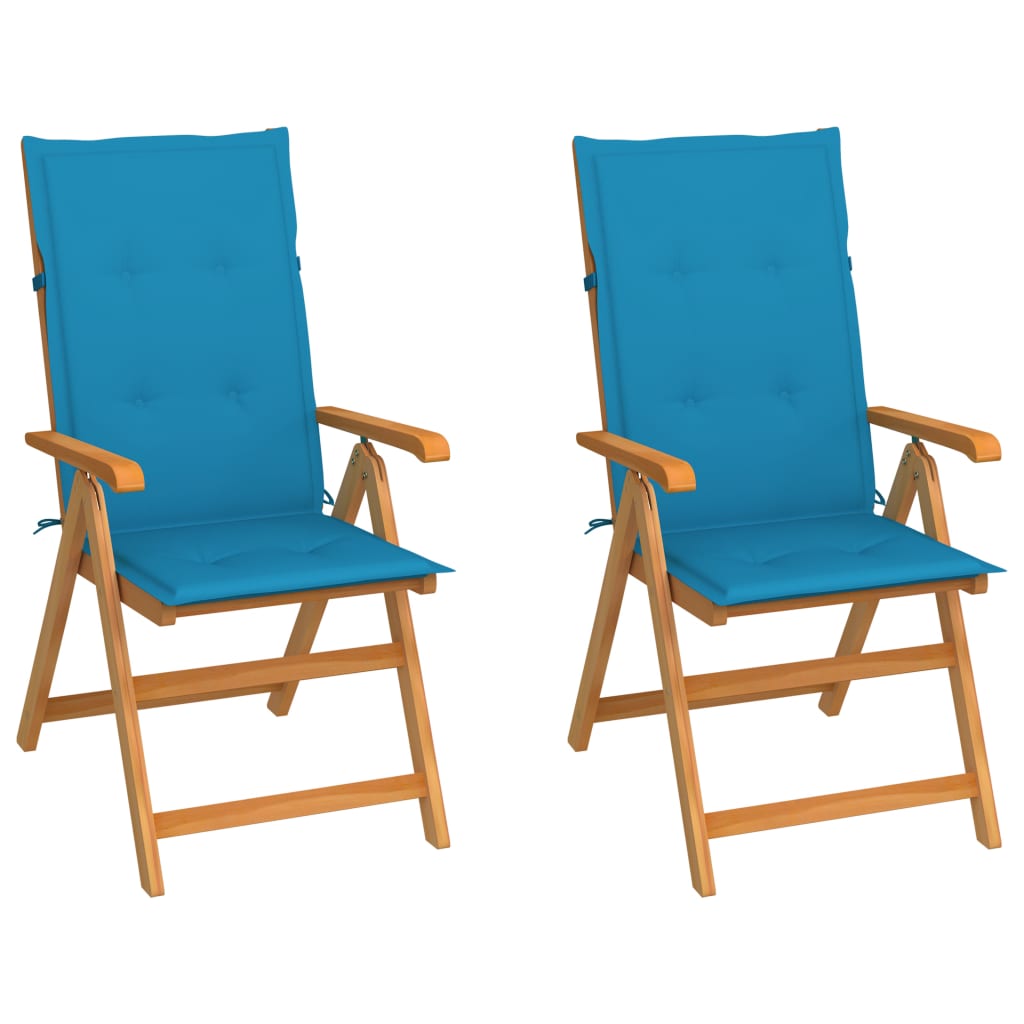 Tuinstoelen 2 st met blauwe kussens massief teakhout is nu te koop bij PeponiXL, paradijselijk wonen!