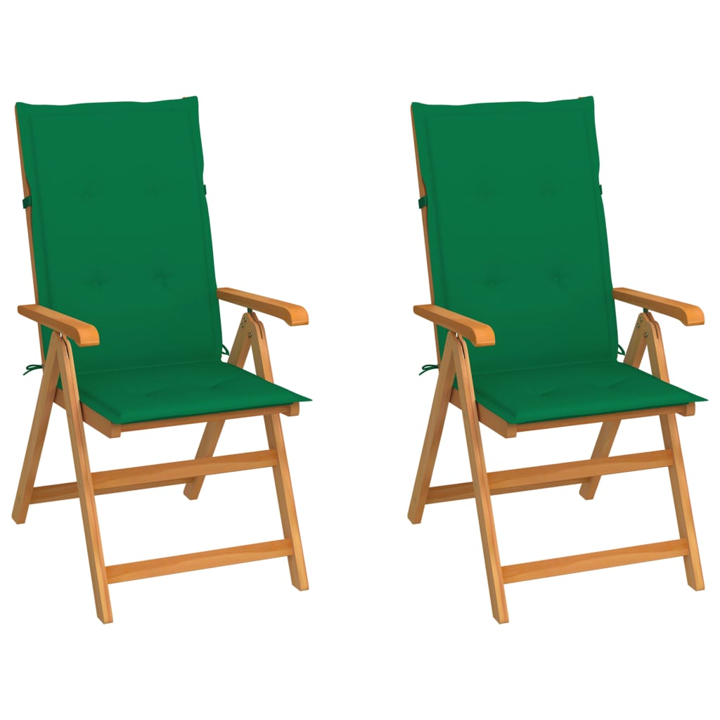 Tuinstoelen 2 st met groene kussens massief teakhout is nu te koop bij PeponiXL, paradijselijk wonen!