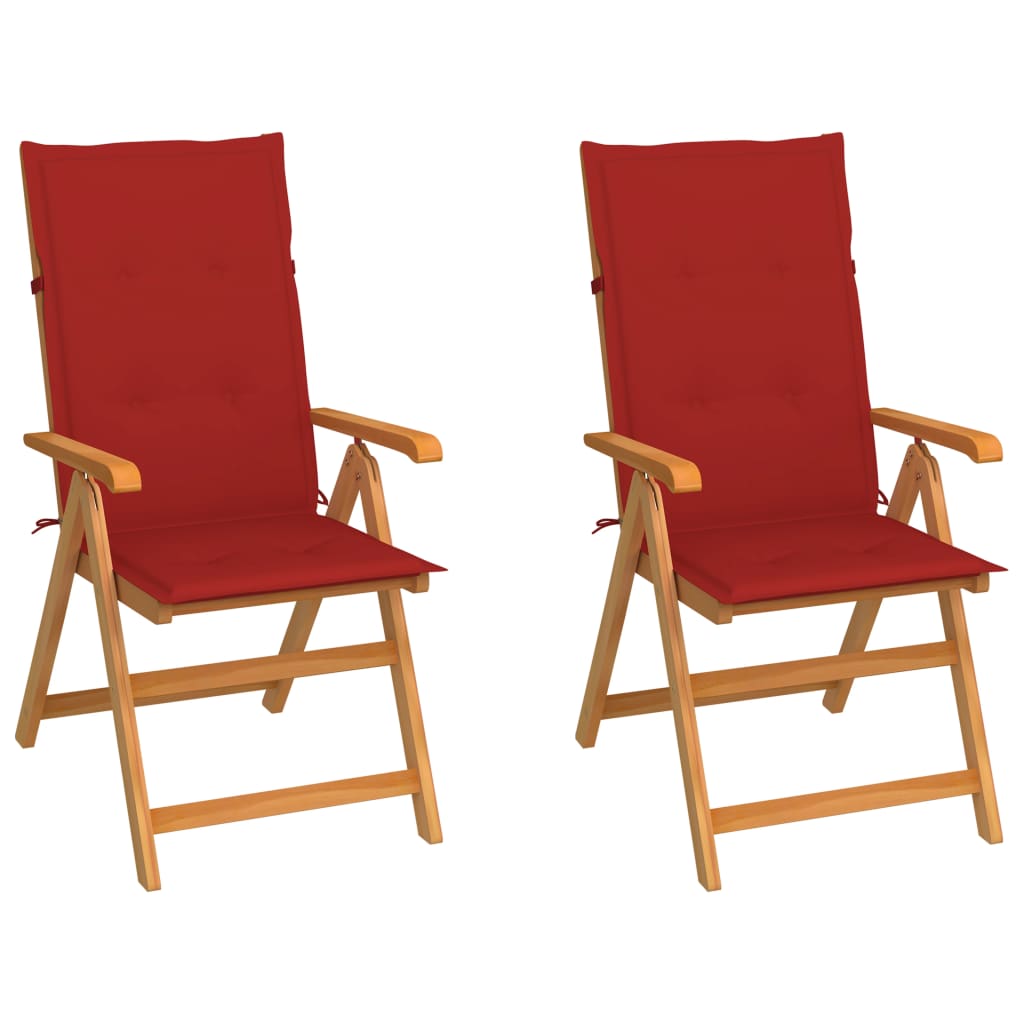 Tuinstoelen 2 st met rode kussens massief teakhout is nu te koop bij PeponiXL, paradijselijk wonen!