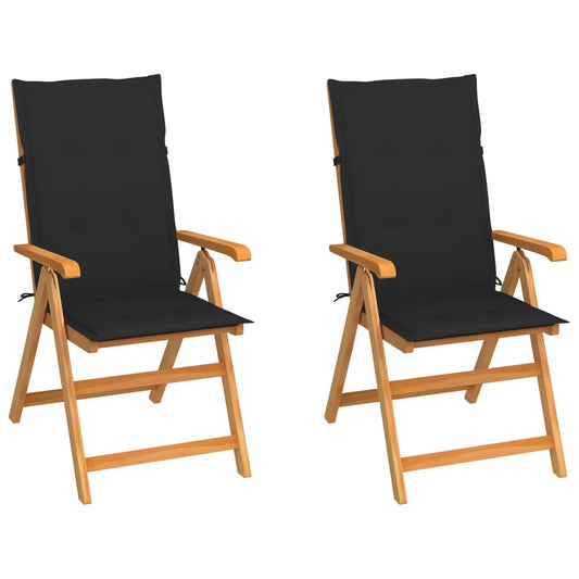 Tuinstoelen 2 st met zwarte kussens massief teakhout is nu te koop bij PeponiXL, paradijselijk wonen!