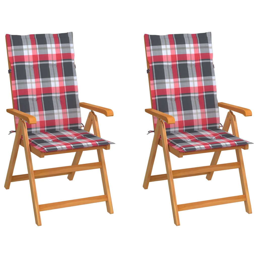 Tuinstoelen 2 st met rood geruite kussens massief teakhout is nu te koop bij PeponiXL, paradijselijk wonen!