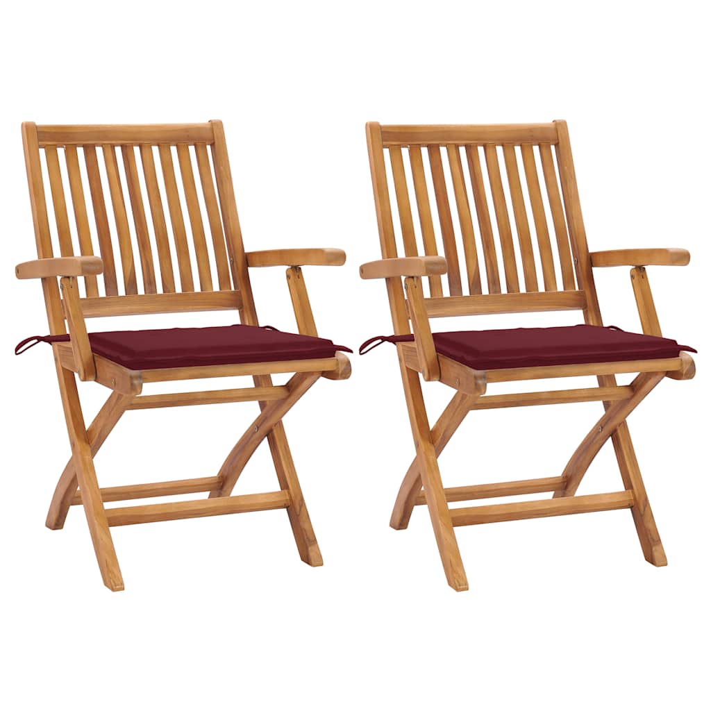 Tuinstoelen 2 st met wijnrode kussens massief teakhout is nu te koop bij PeponiXL, paradijselijk wonen!