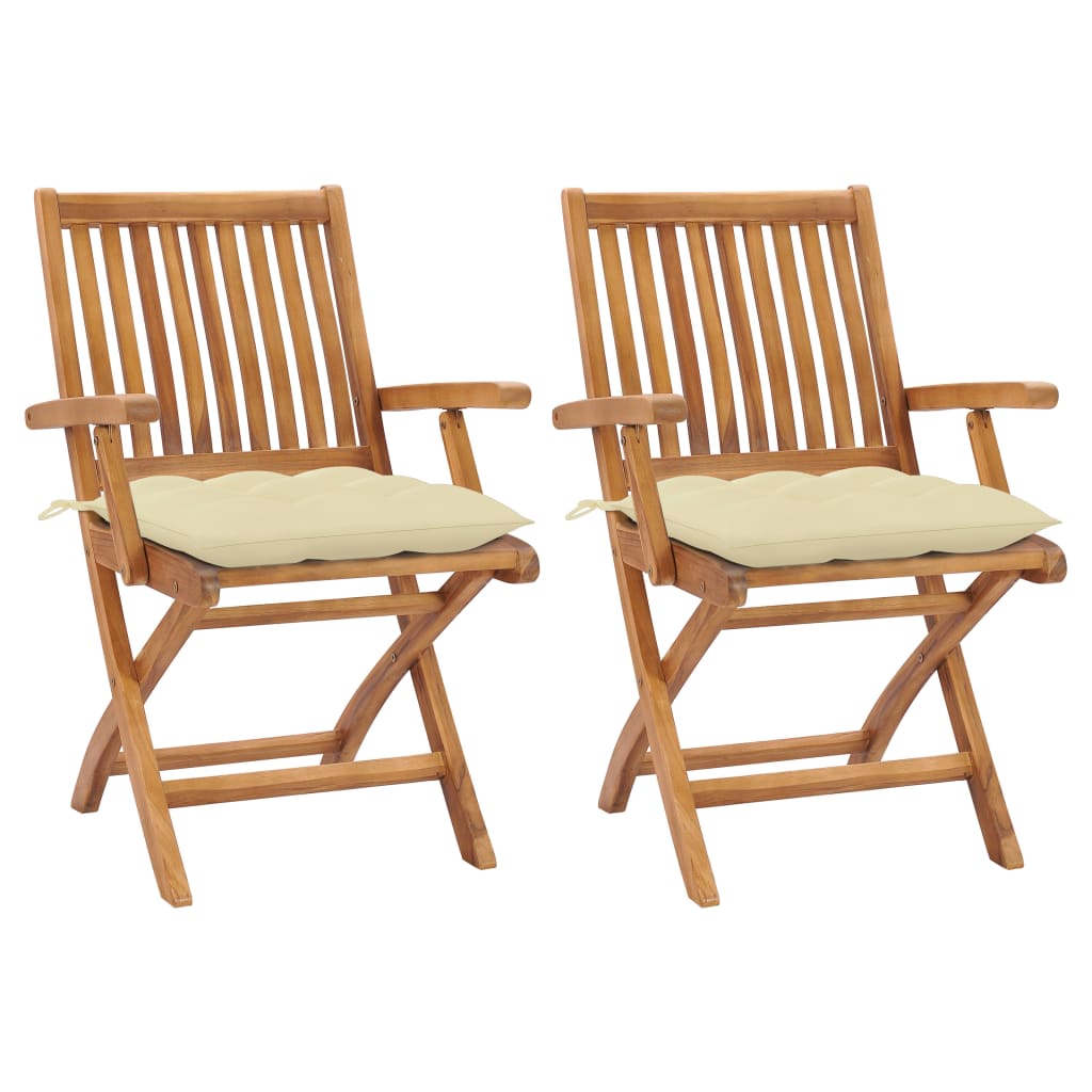 Tuinstoelen 2 st met crèmewitte kussens massief teakhout is nu te koop bij PeponiXL, paradijselijk wonen!