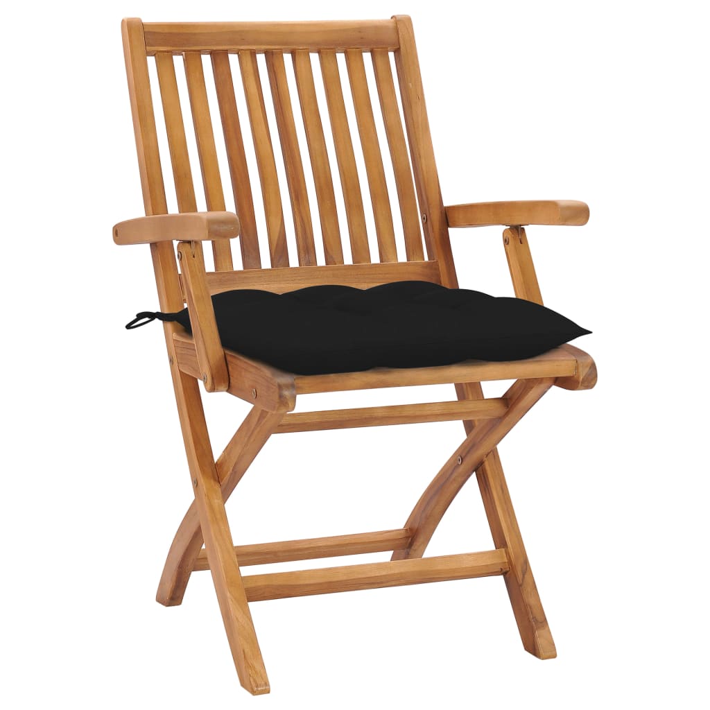 Tuinstoelen 2 st met zwarte kussens massief teakhout is nu te koop bij PeponiXL, paradijselijk wonen!