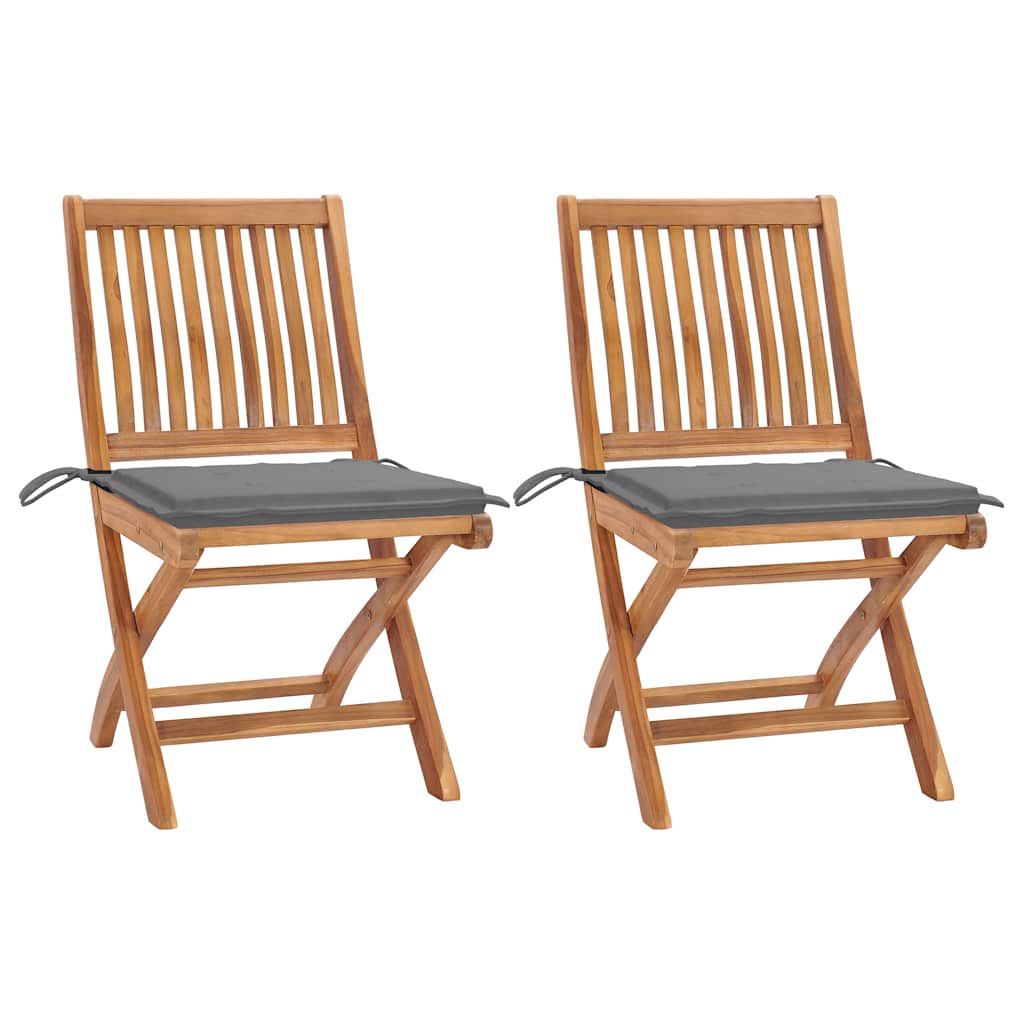Tuinstoelen 2 st met grijze kussens massief teakhout is nu te koop bij PeponiXL, paradijselijk wonen!