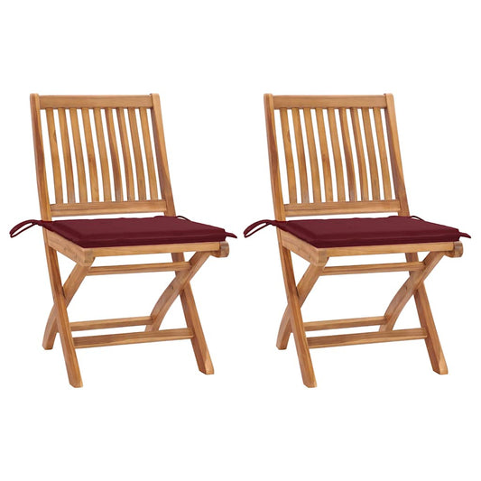 Tuinstoelen 2 st met wijnrode kussens massief teakhout is nu te koop bij PeponiXL, paradijselijk wonen!