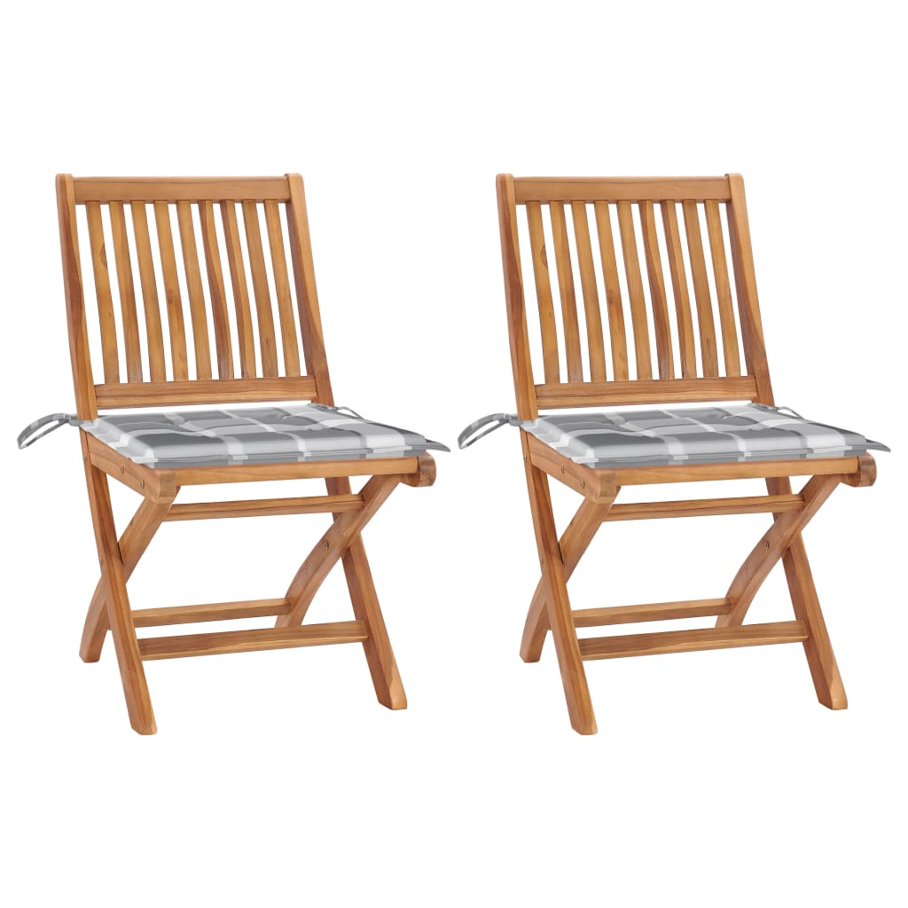Tuinstoelen 2 st met grijs geruite kussens massief teakhout is nu te koop bij PeponiXL, paradijselijk wonen!