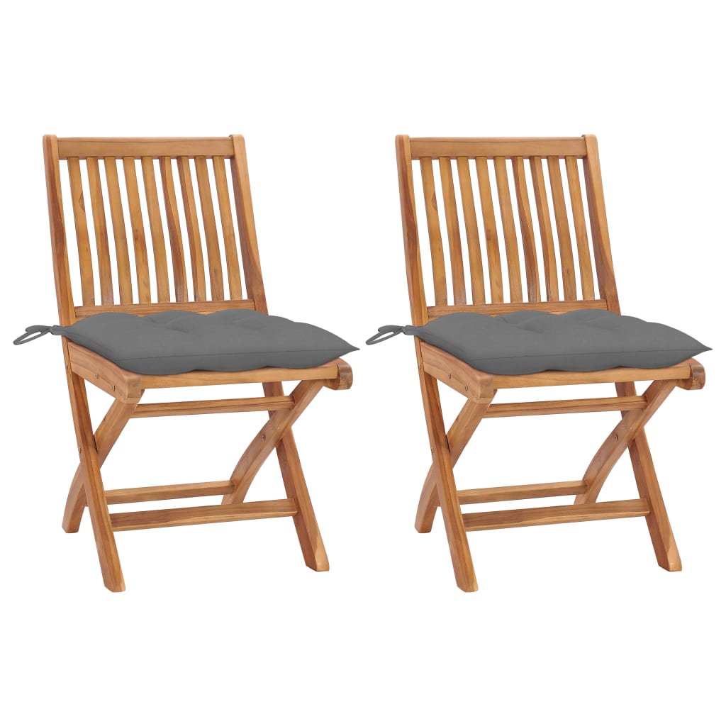 Tuinstoelen 2 st met grijze kussens massief teakhout is nu te koop bij PeponiXL, paradijselijk wonen!