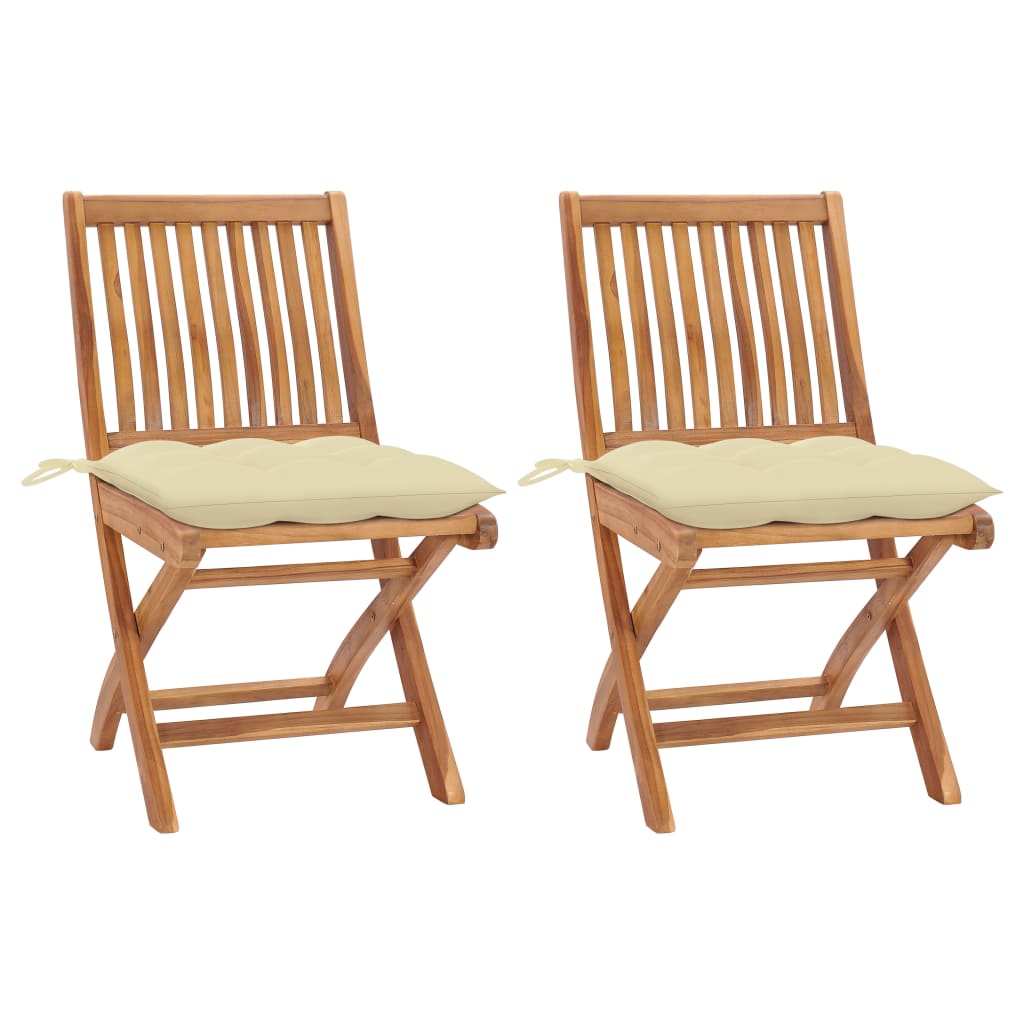 Tuinstoelen 2 st met crèmewitte kussens massief teakhout is nu te koop bij PeponiXL, paradijselijk wonen!