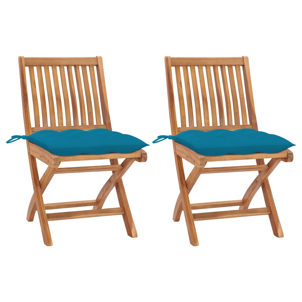 Tuinstoelen 2 st met lichtblauwe kussens massief teakhout is nu te koop bij PeponiXL, paradijselijk wonen!