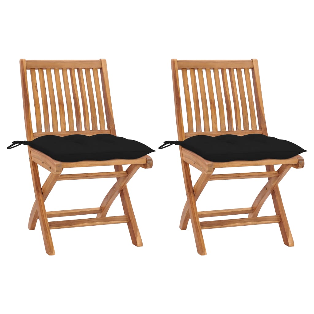 Tuinstoelen 2 st met zwarte kussens massief teakhout is nu te koop bij PeponiXL, paradijselijk wonen!