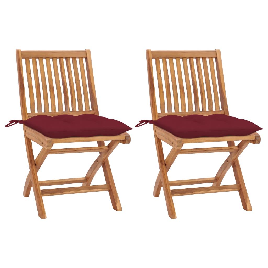 Tuinstoelen 2 st met wijnrode kussens massief teakhout is nu te koop bij PeponiXL, paradijselijk wonen!