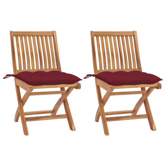 Tuinstoelen 2 st met wijnrode kussens massief teakhout is nu te koop bij PeponiXL, paradijselijk wonen!