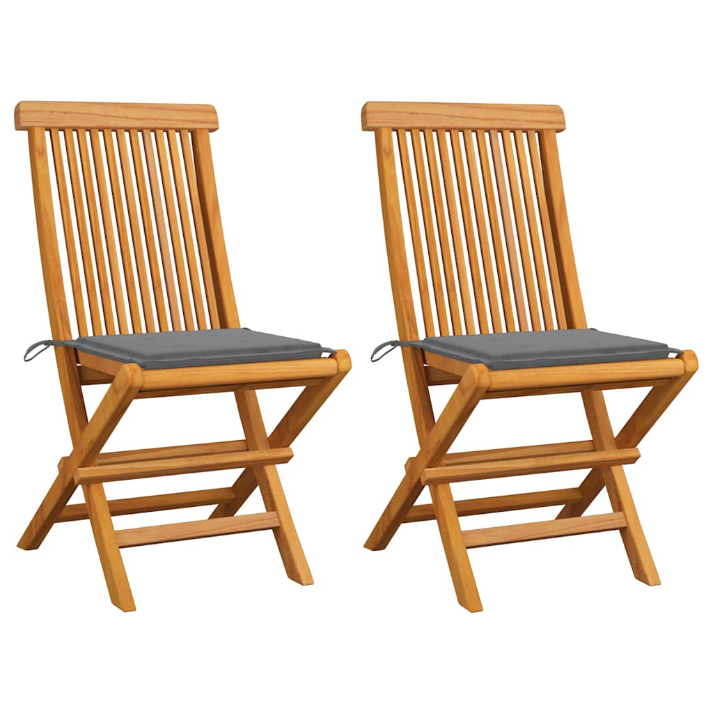 Tuinstoelen 2 st met grijze kussens massief teakhout is nu te koop bij PeponiXL, paradijselijk wonen!