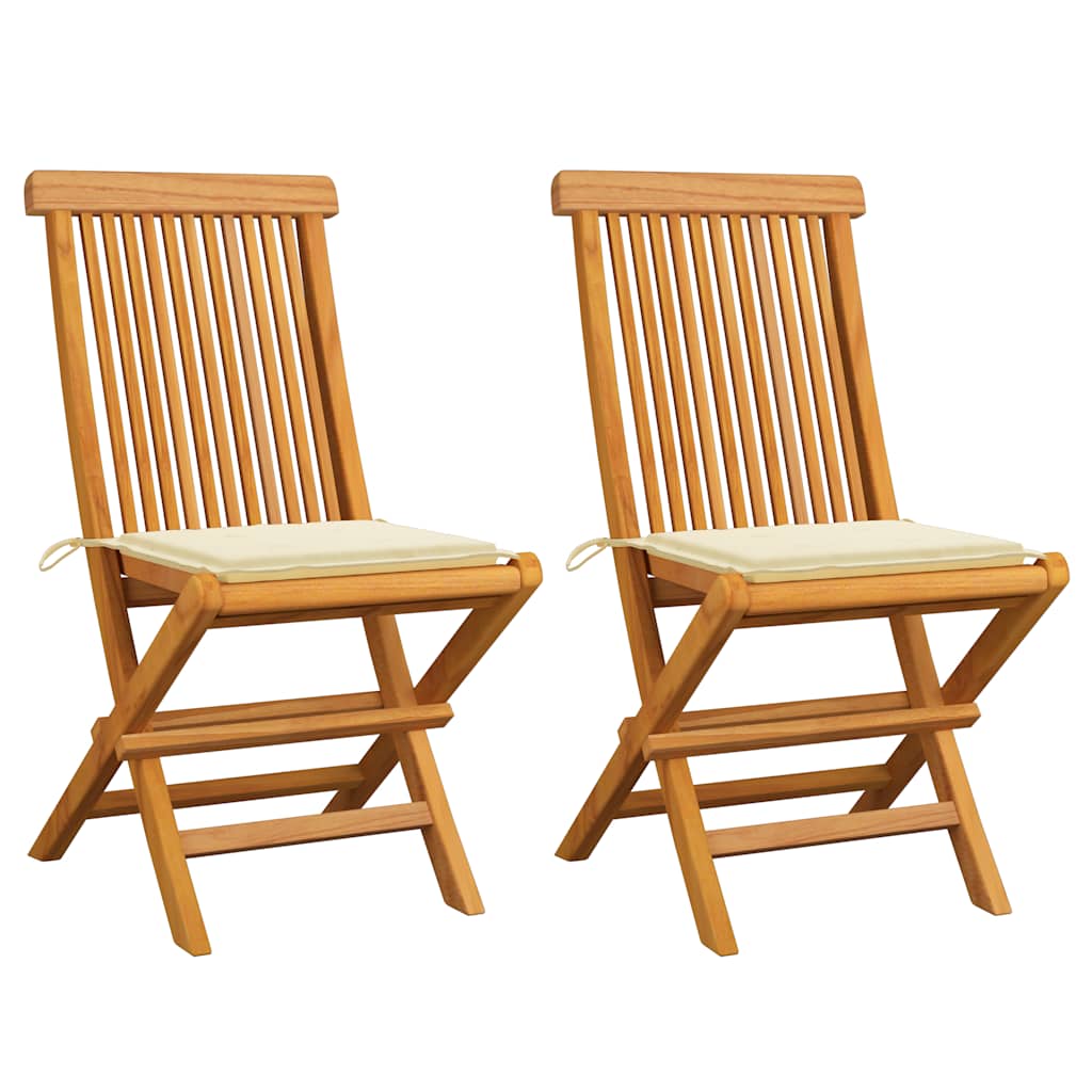 Tuinstoelen 2 st met crèmekleurige kussens massief teakhout is nu te koop bij PeponiXL, paradijselijk wonen!