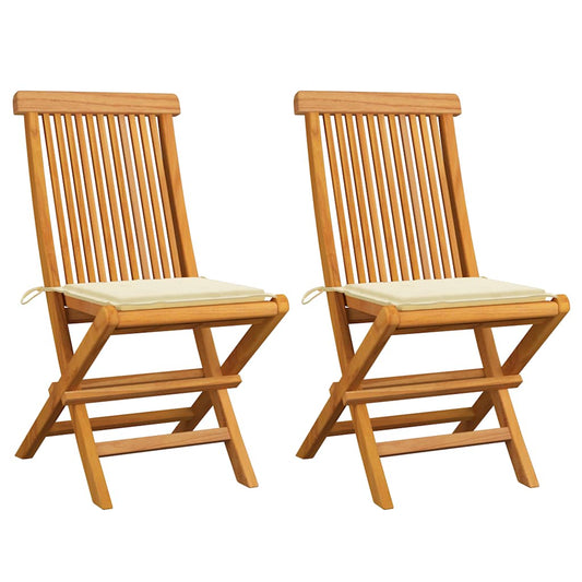 Tuinstoelen 2 st met crèmekleurige kussens massief teakhout is nu te koop bij PeponiXL, paradijselijk wonen!