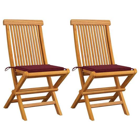 Tuinstoelen 2 st met wijnrode kussens massief teakhout is nu te koop bij PeponiXL, paradijselijk wonen!