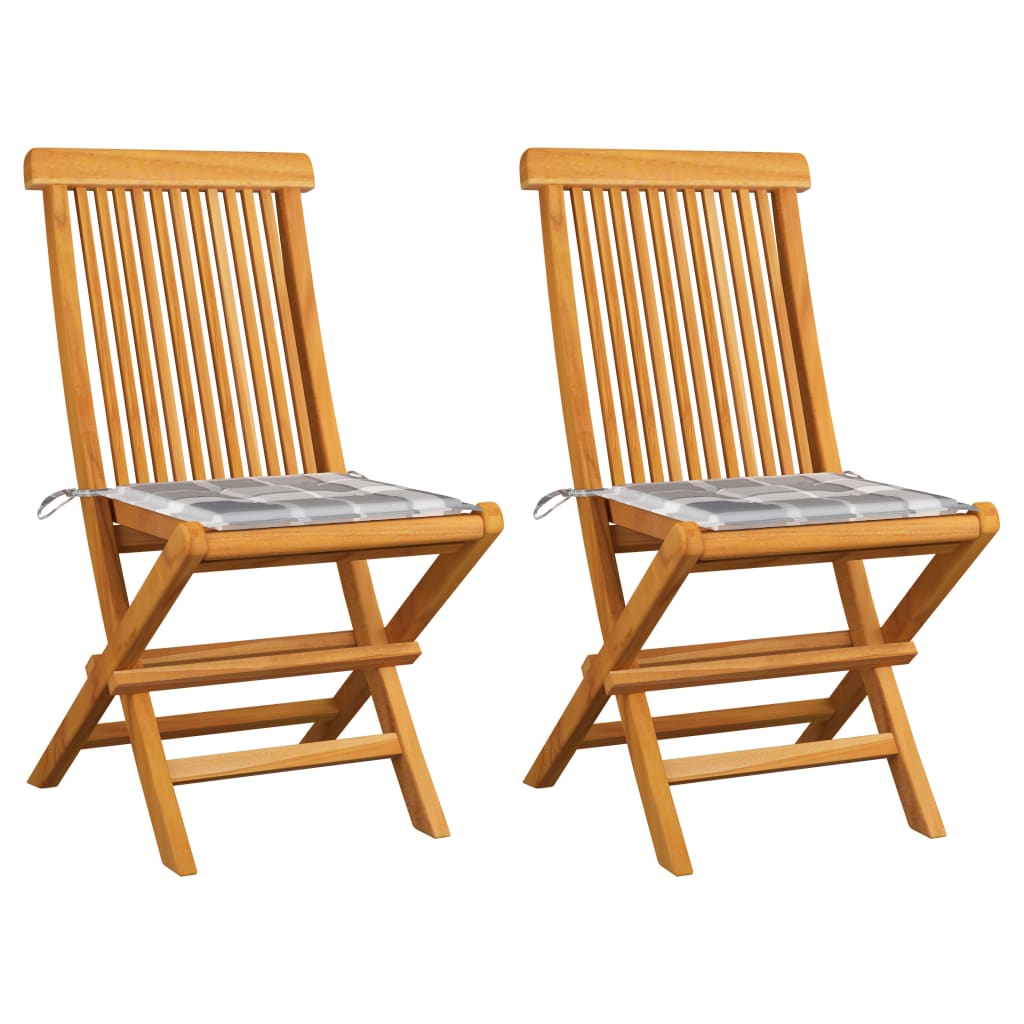 Tuinstoelen 2 st met grijs geruite kussens massief teakhout is nu te koop bij PeponiXL, paradijselijk wonen!