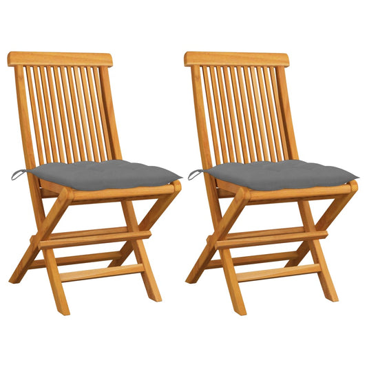 Tuinstoelen 2 st met grijze kussens massief teakhout is nu te koop bij PeponiXL, paradijselijk wonen!