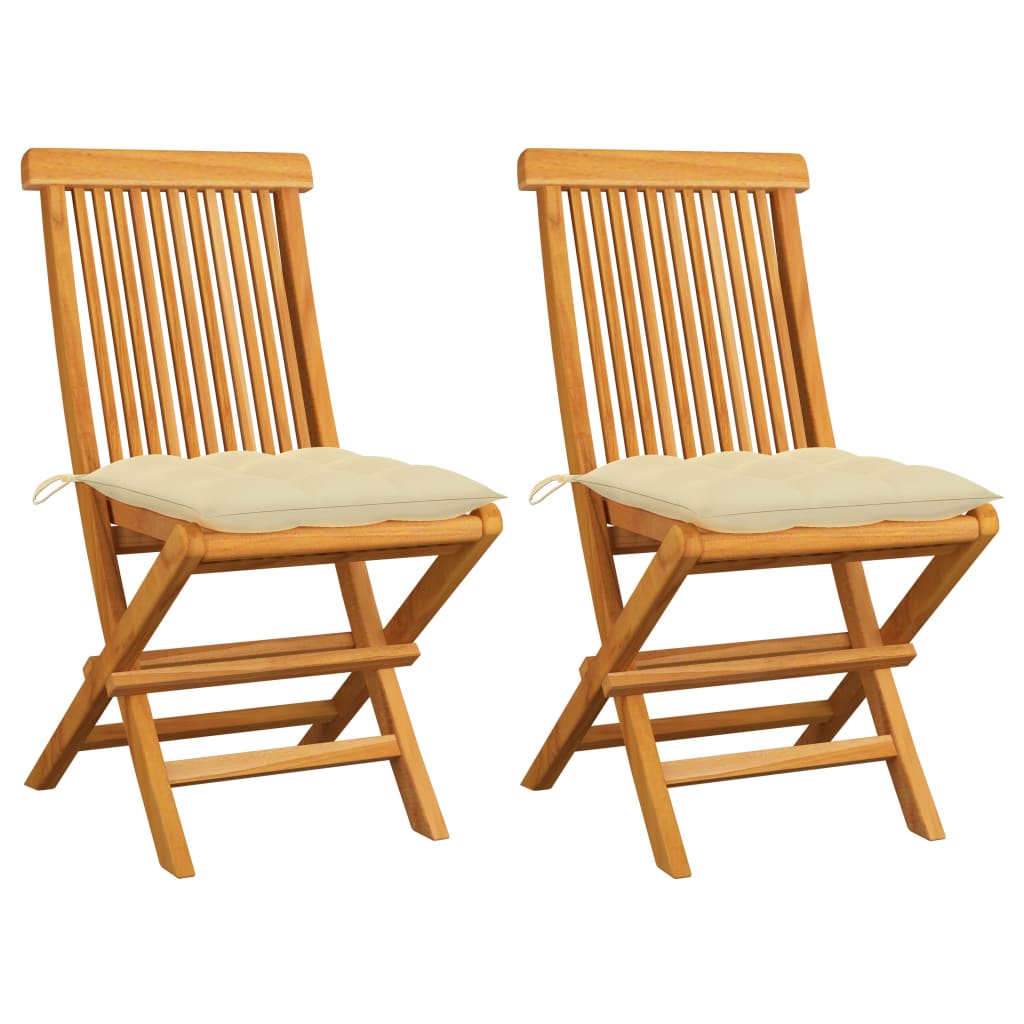 Tuinstoelen 2 st met crèmewitte kussens massief teakhout is nu te koop bij PeponiXL, paradijselijk wonen!