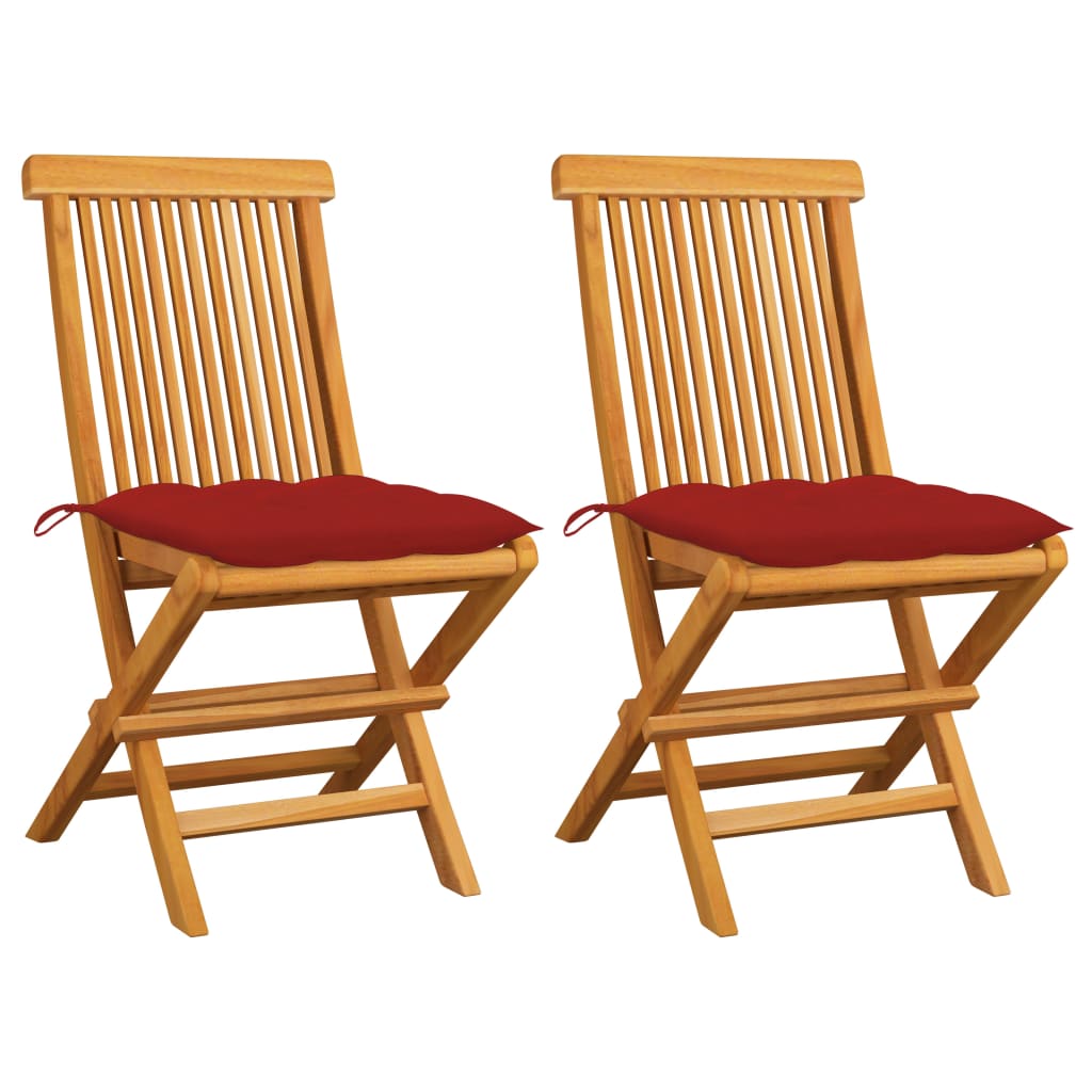 Tuinstoelen 2 st met rode kussens massief teakhout is nu te koop bij PeponiXL, paradijselijk wonen!
