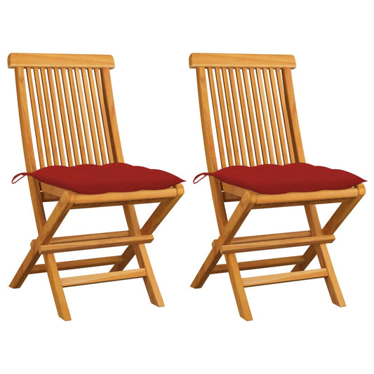 Tuinstoelen 2 st met rode kussens massief teakhout is nu te koop bij PeponiXL, paradijselijk wonen!