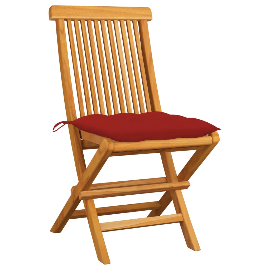 Tuinstoelen 2 st met rode kussens massief teakhout is nu te koop bij PeponiXL, paradijselijk wonen!