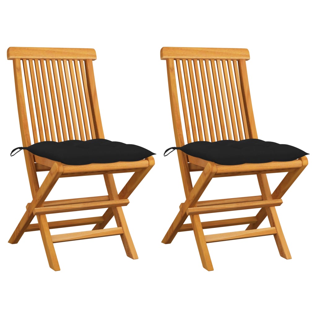 Tuinstoelen 2 st met zwarte kussens massief teakhout is nu te koop bij PeponiXL, paradijselijk wonen!