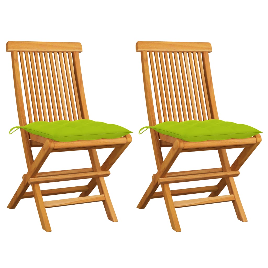 Tuinstoelen 2 st met heldergroene kussens massief teakhout is nu te koop bij PeponiXL, paradijselijk wonen!