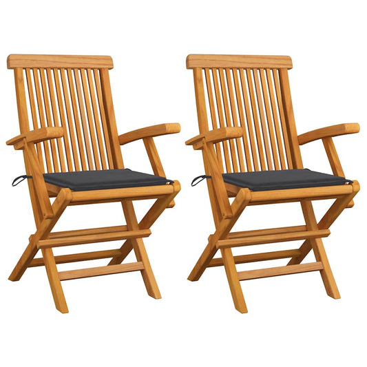 Tuinstoelen 2 st met antracietkleurige kussens massief teakhout is nu te koop bij PeponiXL, paradijselijk wonen!