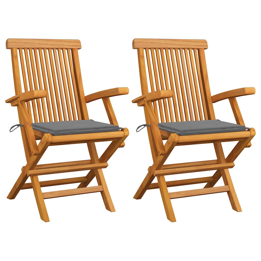 Tuinstoelen 2 st met grijze kussens massief teakhout is nu te koop bij PeponiXL, paradijselijk wonen!