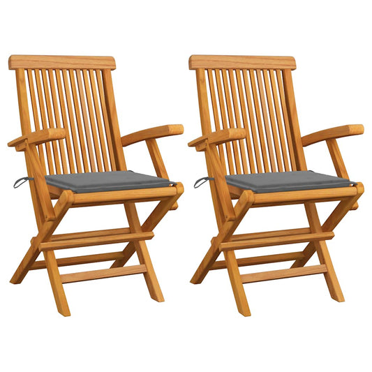 Tuinstoelen 2 st met grijze kussens massief teakhout is nu te koop bij PeponiXL, paradijselijk wonen!
