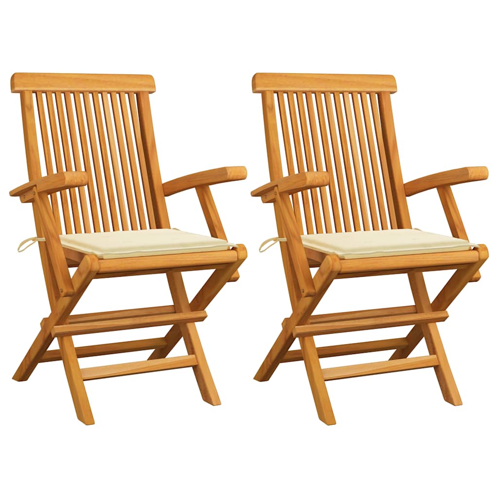 Tuinstoelen 2 st met crèmekleurige kussens massief teakhout is nu te koop bij PeponiXL, paradijselijk wonen!