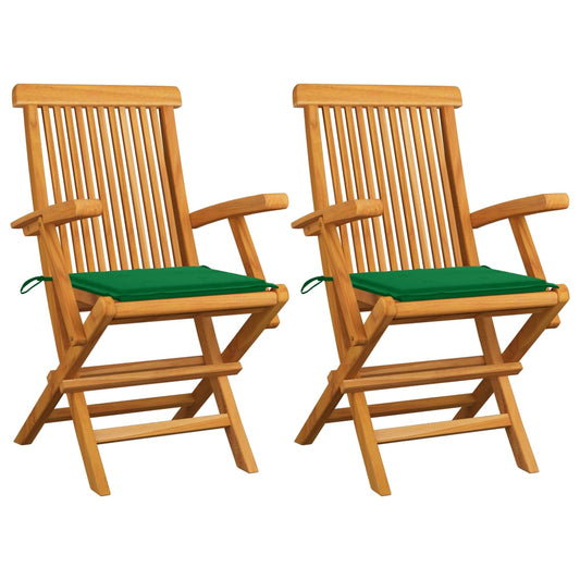 Tuinstoelen 2 st met groene kussens massief teakhout is nu te koop bij PeponiXL, paradijselijk wonen!