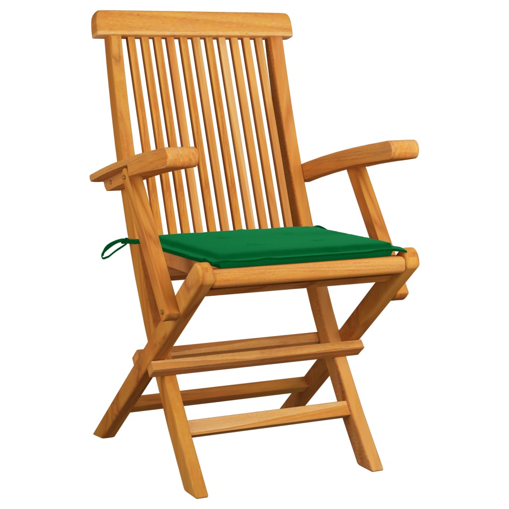 Tuinstoelen 2 st met groene kussens massief teakhout is nu te koop bij PeponiXL, paradijselijk wonen!