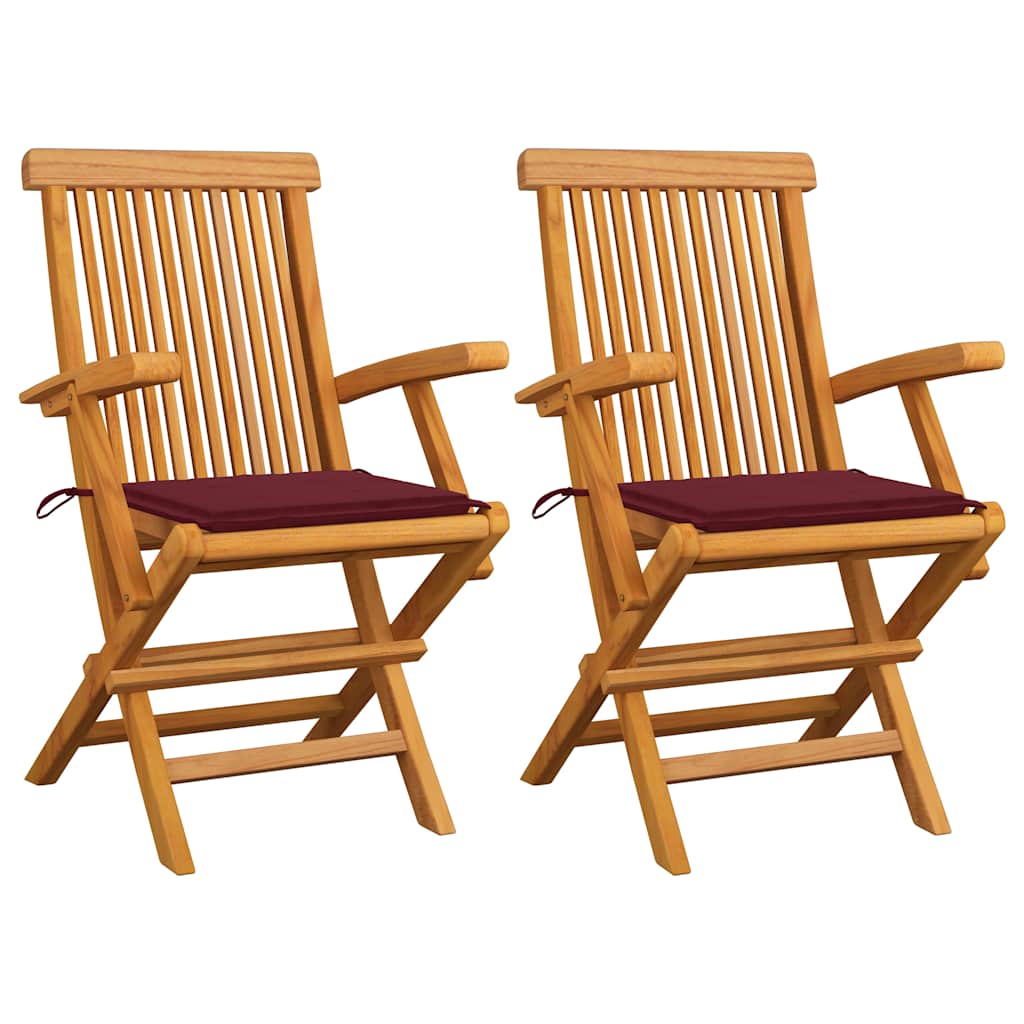 Tuinstoelen 2 st met wijnrode kussens massief teakhout is nu te koop bij PeponiXL, paradijselijk wonen!