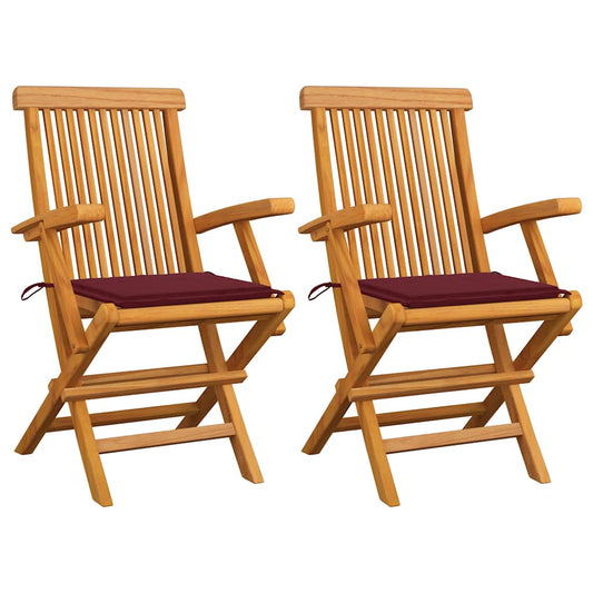 Tuinstoelen 2 st met wijnrode kussens massief teakhout is nu te koop bij PeponiXL, paradijselijk wonen!