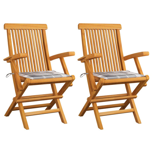 Tuinstoelen 2 st met grijs geruite kussens massief teakhout is nu te koop bij PeponiXL, paradijselijk wonen!