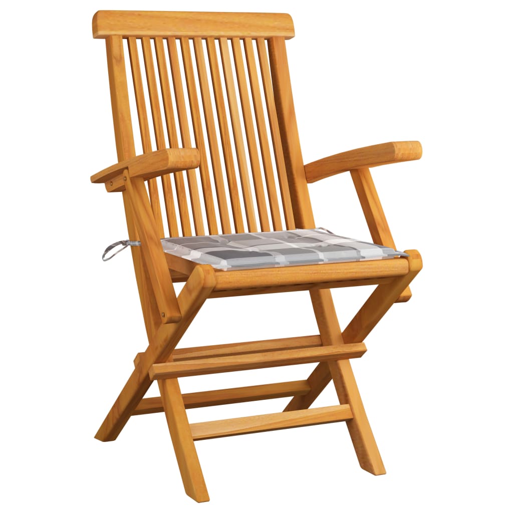 Tuinstoelen 2 st met grijs geruite kussens massief teakhout is nu te koop bij PeponiXL, paradijselijk wonen!