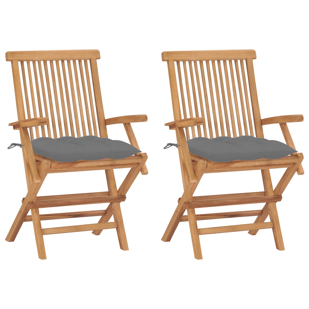 Tuinstoelen 2 st met grijze kussens massief teakhout is nu te koop bij PeponiXL, paradijselijk wonen!