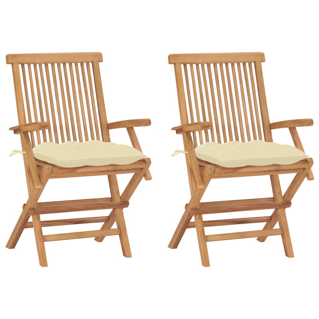 Tuinstoelen 2 st met crèmewitte kussens massief teakhout is nu te koop bij PeponiXL, paradijselijk wonen!